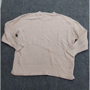 Aerie Waffle Knit Sweater Pullover Women XS Pale Pink Oversized Tunic Ribbed Hem